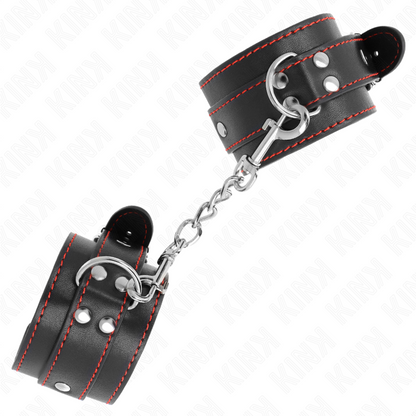 KINK - BLACK CUFFS WITH ADJUSTABLE RED LINING 20-28 CM X 5.5 CM