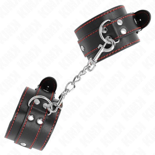 KINK - BLACK CUFFS WITH ADJUSTABLE RED LINING 20-28 CM X 5.5 CM