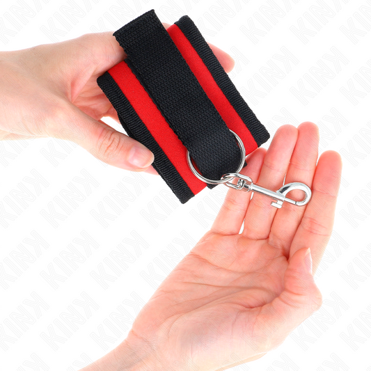 KINK - RED-BLACK NYLON BIND HOOK&amp;LOOP WRIST RESTRAINTS MODEL 2 ADJUSTABLE 18-35 CM X 6 CM