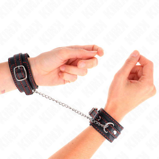 KINK - SMALL BLACK CUFFS WITH ADJUSTABLE RED LINING 14-24 CM X 3.5 CM