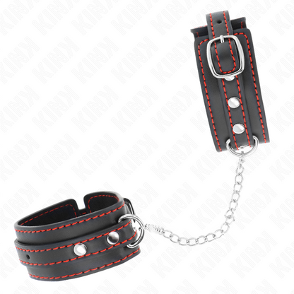 KINK - SMALL BLACK CUFFS WITH ADJUSTABLE RED LINING 14-24 CM X 3.5 CM