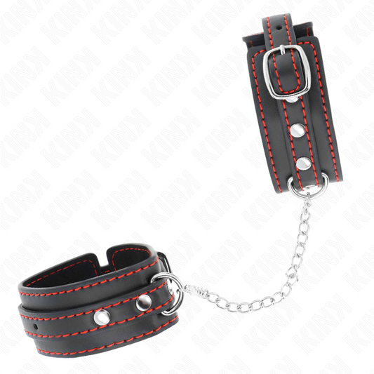 KINK - SMALL BLACK CUFFS WITH ADJUSTABLE RED LINING 14-24 CM X 3.5 CM
