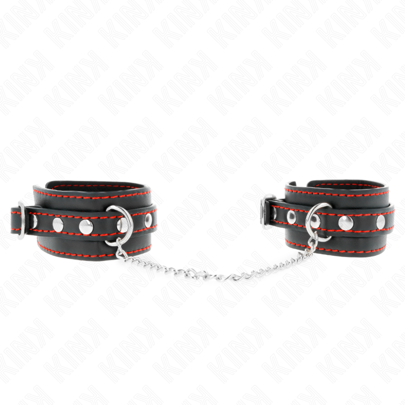 KINK - SMALL BLACK CUFFS WITH ADJUSTABLE RED LINING 14-24 CM X 3.5 CM