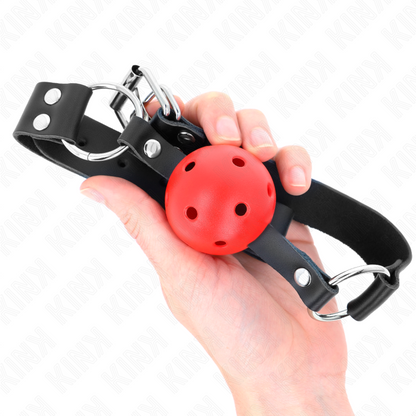 KINK - BREATHABLE BALL GAG 4 CM RED DOUBLE RIVET 62.5 x 2.5 CM ADJUSTABLE 42-58 CM
