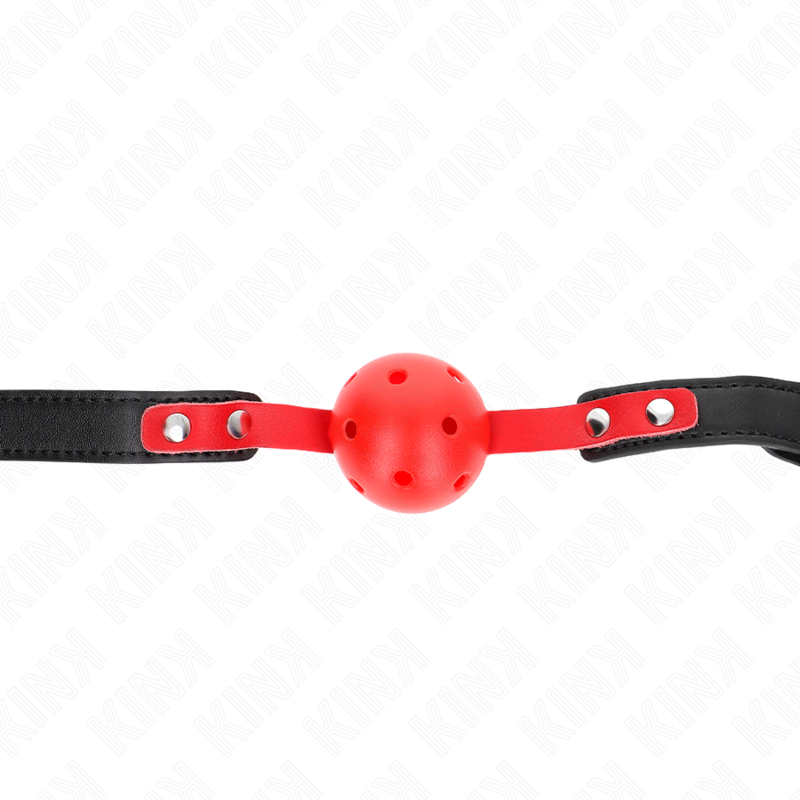 KINK - MORDAZA DE BOLA HUECO ROJO DURA DE 4 CM CON CORREA NEGRA DE 60 X 2 CM AJUSTABLE DE 37 A 52 CM