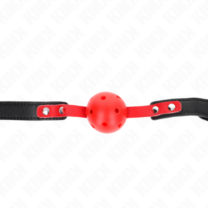 KINK - MORDAZA DE BOLA HUECO ROJO DURA DE 4 CM CON CORREA NEGRA DE 60 X 2 CM AJUSTABLE DE 37 A 52 CM