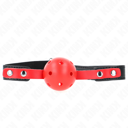 KINK - MORDAZA DE BOLA HUECO ROJO DURA DE 4 CM CON CORREA NEGRA DE 60 X 2 CM AJUSTABLE DE 37 A 52 CM