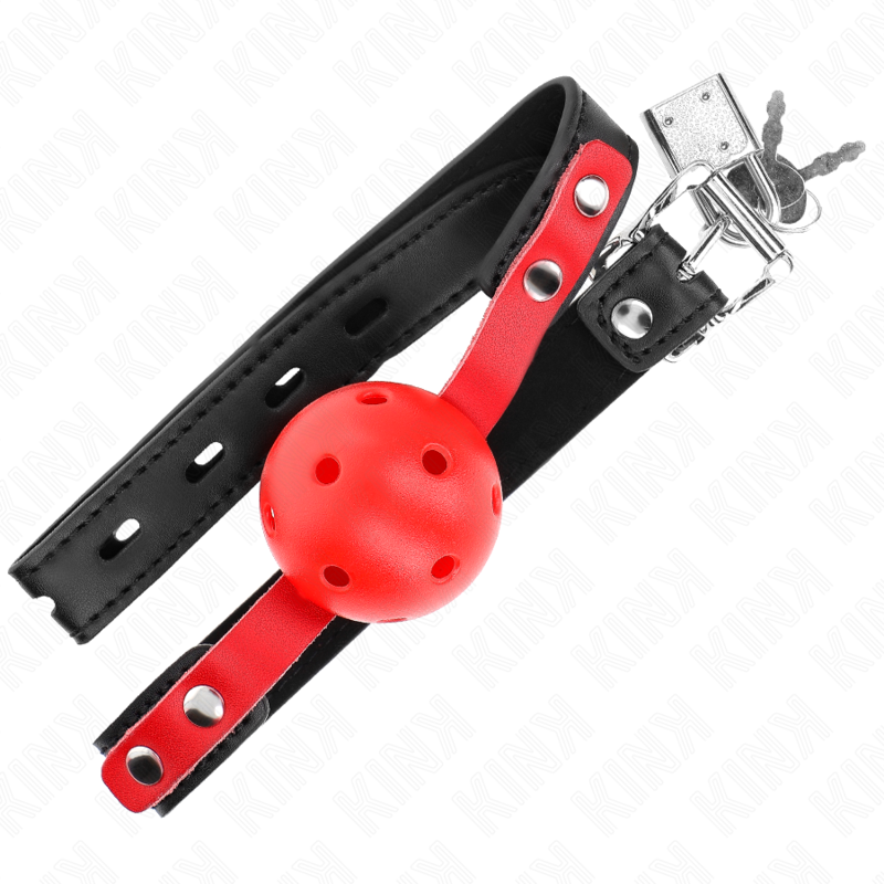 KINK - MORDAZA DE BOLA HUECO ROJO DURA DE 4 CM CON CORREA NEGRA DE 60 X 2 CM AJUSTABLE DE 37 A 52 CM