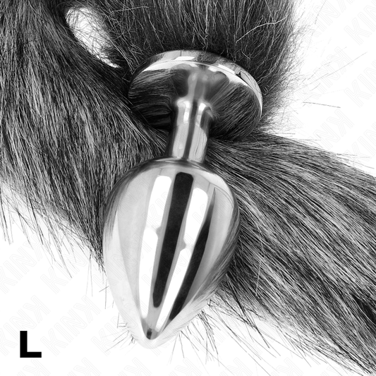 KINK - PLUG ANAL TAMAÑO G 10 X 4 CM CON COLA SINTÉTICA 40 CM GRIS
