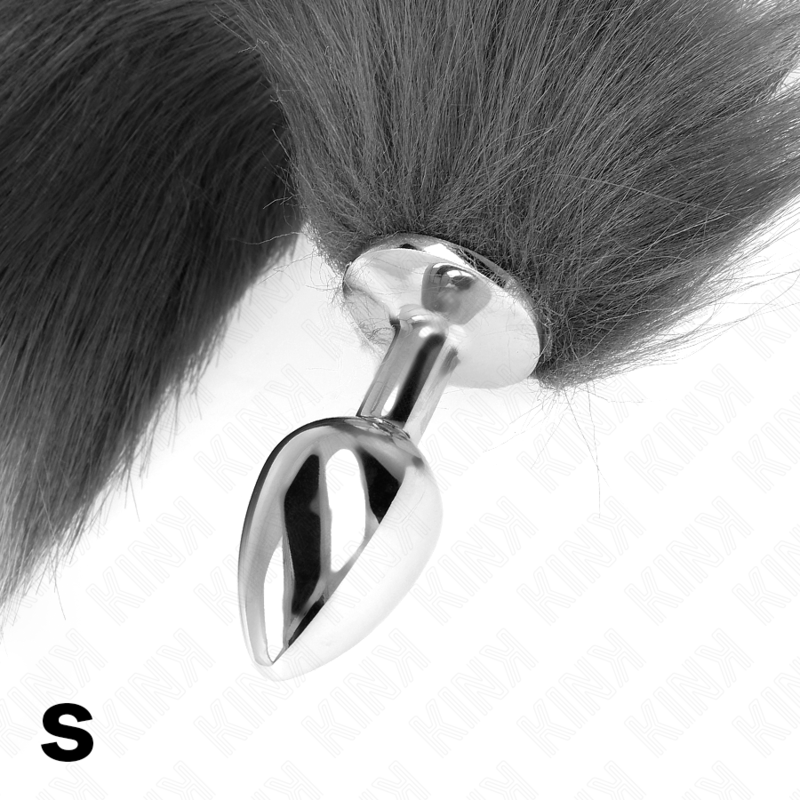 KINK - PLUG ANAL TAMAÑO P 7 X 3 CM CON COLA SINTÉTICA 40 CM GRIS Y BLANCO