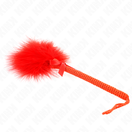 KINK - VARITA DE CUERDA DE NYLON CON PLUMAS COSQUILLAS Y LAZO ROJO 25 CM