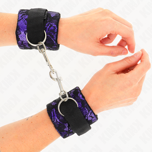 KINK - SHORT VELVET LACE CUFFS AND PURPLE/BLACK NYLON BIND 23 X 6.5 CM