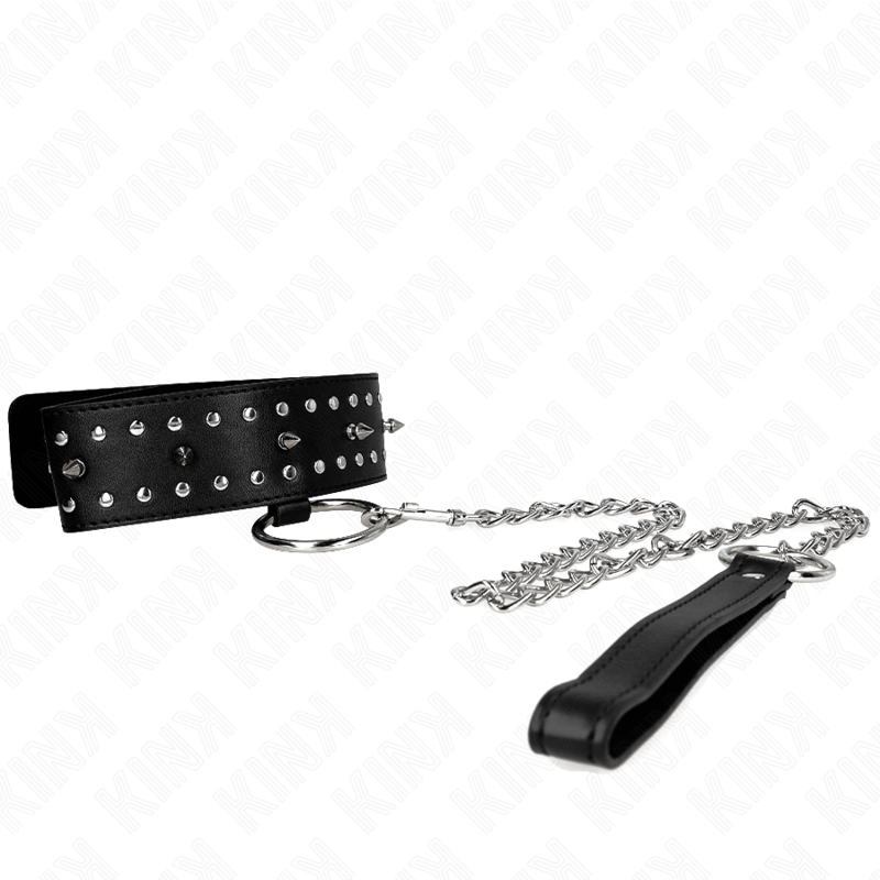 KINK - 65 CM COLLAR WITH LEASH WITH SILVER NAILS MODEL 1 ADJUSTABLE 36-43 CM X 5 CM