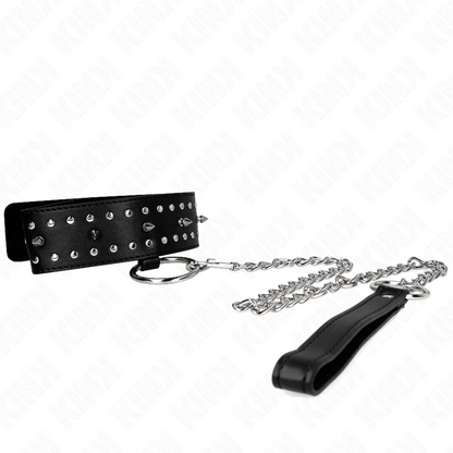 KINK - 65 CM COLLAR WITH LEASH WITH SILVER NAILS MODEL 1 ADJUSTABLE 36-43 CM X 5 CM