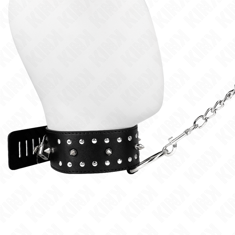 KINK - 65 CM COLLAR WITH LEASH WITH SILVER NAILS MODEL 1 ADJUSTABLE 36-43 CM X 5 CM