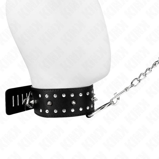 KINK - 65 CM COLLAR WITH LEASH WITH SILVER NAILS MODEL 1 ADJUSTABLE 36-43 CM X 5 CM