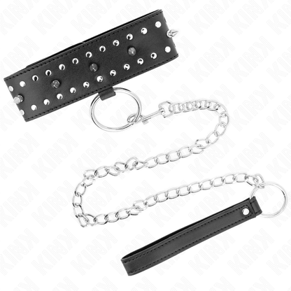KINK - 65 CM COLLAR WITH LEASH WITH SILVER NAILS MODEL 1 ADJUSTABLE 36-43 CM X 5 CM