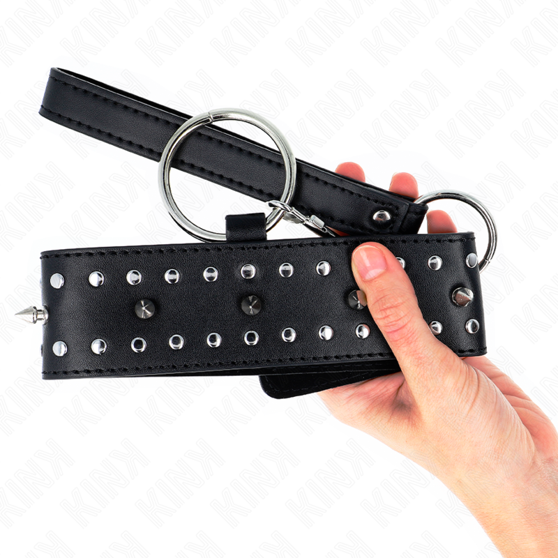 KINK - 65 CM COLLAR WITH LEASH WITH SILVER NAILS MODEL 1 ADJUSTABLE 36-43 CM X 5 CM