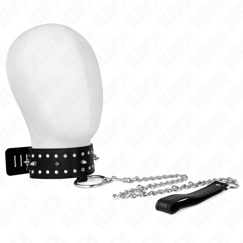 KINK - 65 CM COLLAR WITH LEASH WITH SILVER NAILS MODEL 1 ADJUSTABLE 36-43 CM X 5 CM