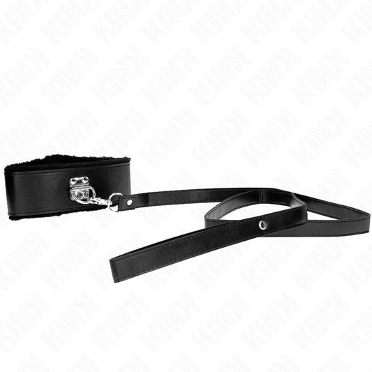 KINK - 116 CM COLLAR WITH LEASH WITH SILVER NAILS MODEL 4 BLACK ADJUSTABLE 40-48 CM X 6 CM