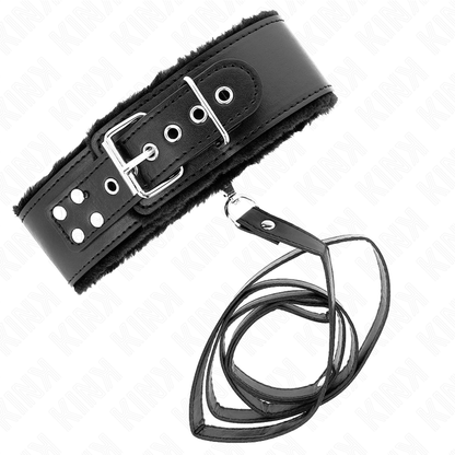 KINK - 116 CM COLLAR WITH LEASH WITH SILVER NAILS MODEL 4 BLACK ADJUSTABLE 40-48 CM X 6 CM