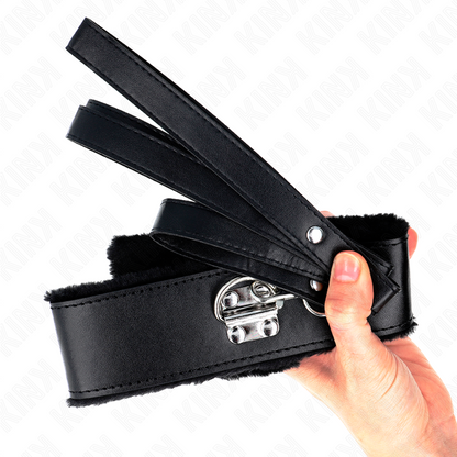 KINK - 116 CM COLLAR WITH LEASH WITH SILVER NAILS MODEL 4 BLACK ADJUSTABLE 40-48 CM X 6 CM