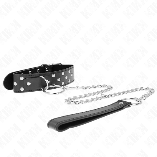 KINK - RING RIVET STRAP COLLAR WITH BELT 65 CM BLACK ADJUSTABLE 36-50 CM X 3.8 CM