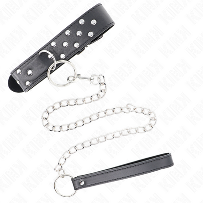 KINK - RING RIVET STRAP COLLAR WITH BELT 65 CM BLACK ADJUSTABLE 36-50 CM X 3.8 CM