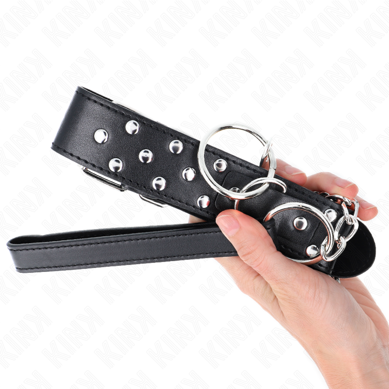 KINK - RING RIVET STRAP COLLAR WITH BELT 65 CM BLACK ADJUSTABLE 36-50 CM X 3.8 CM
