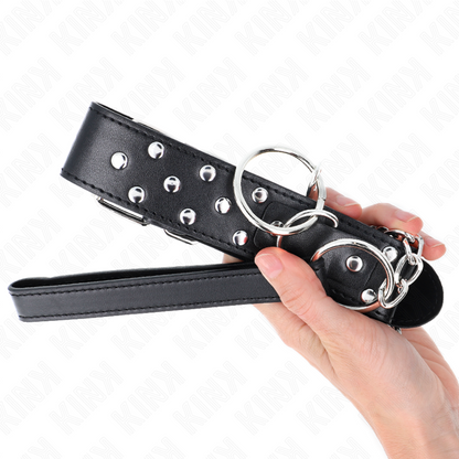 KINK - RING RIVET STRAP COLLAR WITH BELT 65 CM BLACK ADJUSTABLE 36-50 CM X 3.8 CM