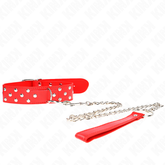 KINK - RING RIVET STRAP COLLAR WITH BELT 65 CM RED ADJUSTABLE 36-50 CM X 3.8 CM