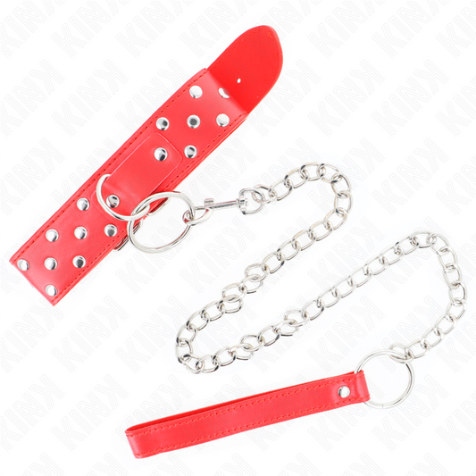 KINK - RING RIVET STRAP COLLAR WITH BELT 65 CM RED ADJUSTABLE 36-50 CM X 3.8 CM