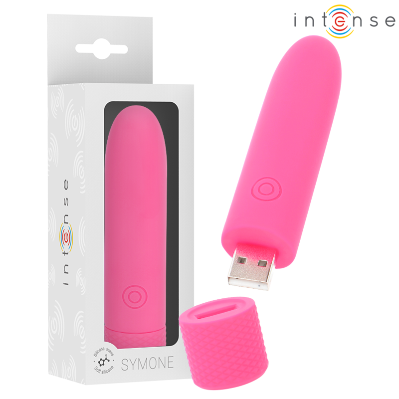 INTENSE - SYMONE BALA VIBRADORA RECARGABLE USB 8 VIBRACIONES ROSA 10 X 2,2 CM