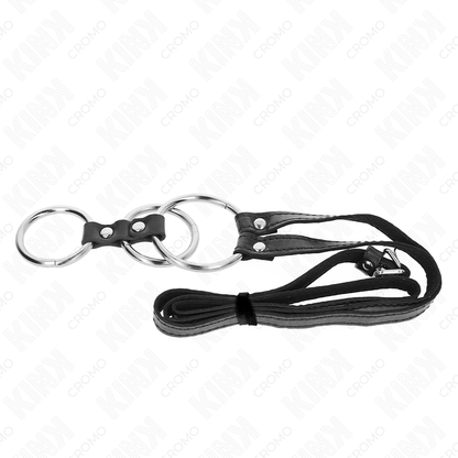 KINK - METAL TRIPLE COCK RING 3.8 CM TO 5 CM WITH 112 CM LEATHER BELT