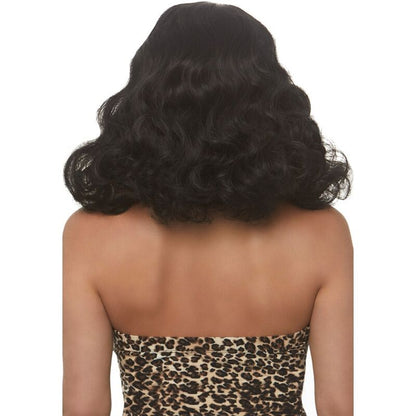 LEG AVENUE - PELUCA RIZADA RETRO CON FLEQUILLO NEGRO LUMINISCENTE