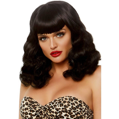 LEG AVENUE - PELUCA RIZADA RETRO CON FLEQUILLO NEGRO LUMINISCENTE