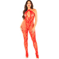 Leg Avenue - Bodystocking De Malha Com Estampa De Flores Vermelho Tamanho Único