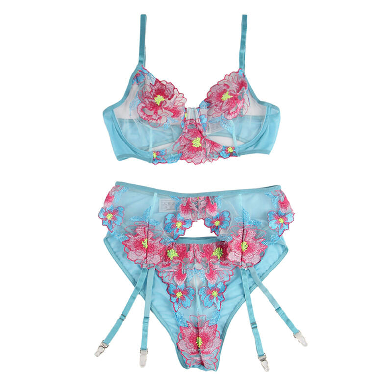 SUBBLIME - 954116 SUJETADOR + BRAGUITA CON LIGUERO DISEÑO FLORAL AZUL L/GG