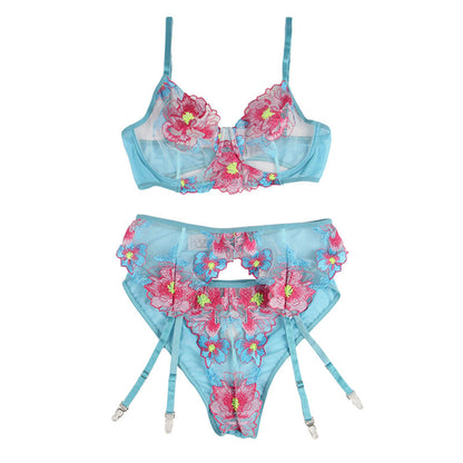 SUBBLIME - 954116 SUJETADOR + BRAGUITA CON LIGUERO DISEÑO FLORAL AZUL L/GG