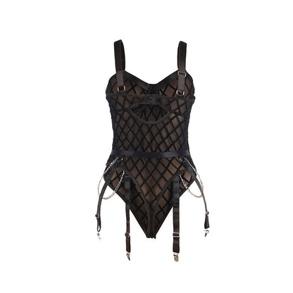 SUBBLIME - 9542277 BODYSUIT WITH CHAINS + GARTER BELT BLACK L/XL