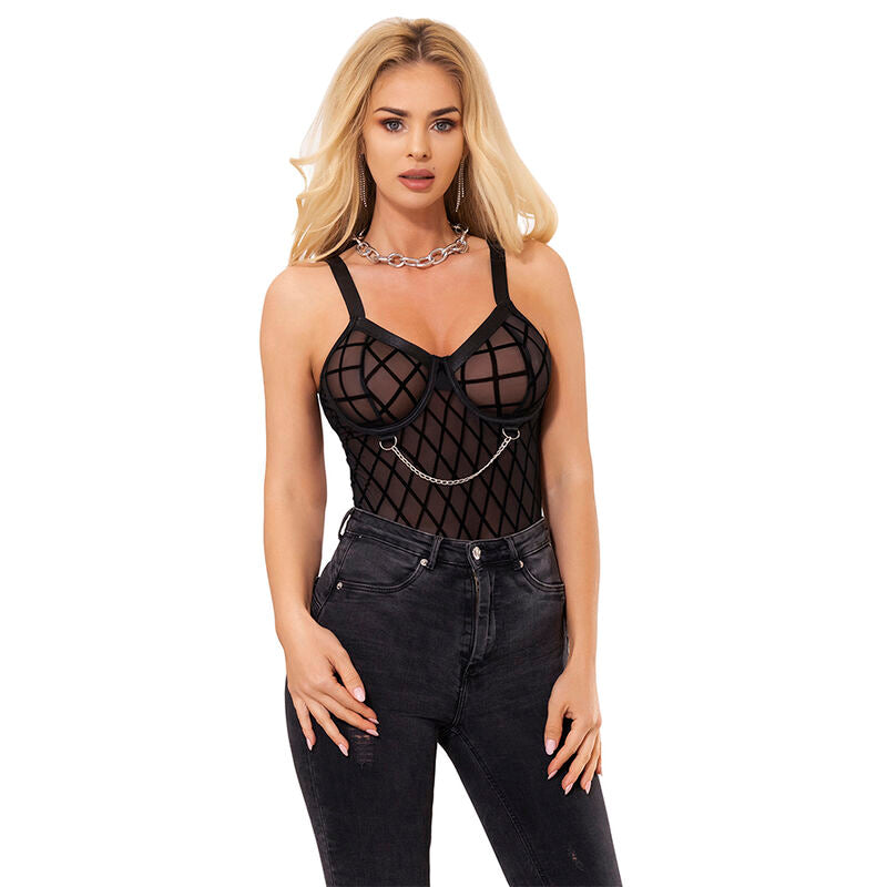 SUBBLIME - 9542277 BODYSUIT WITH CHAINS + GARTER BELT BLACK L/XL