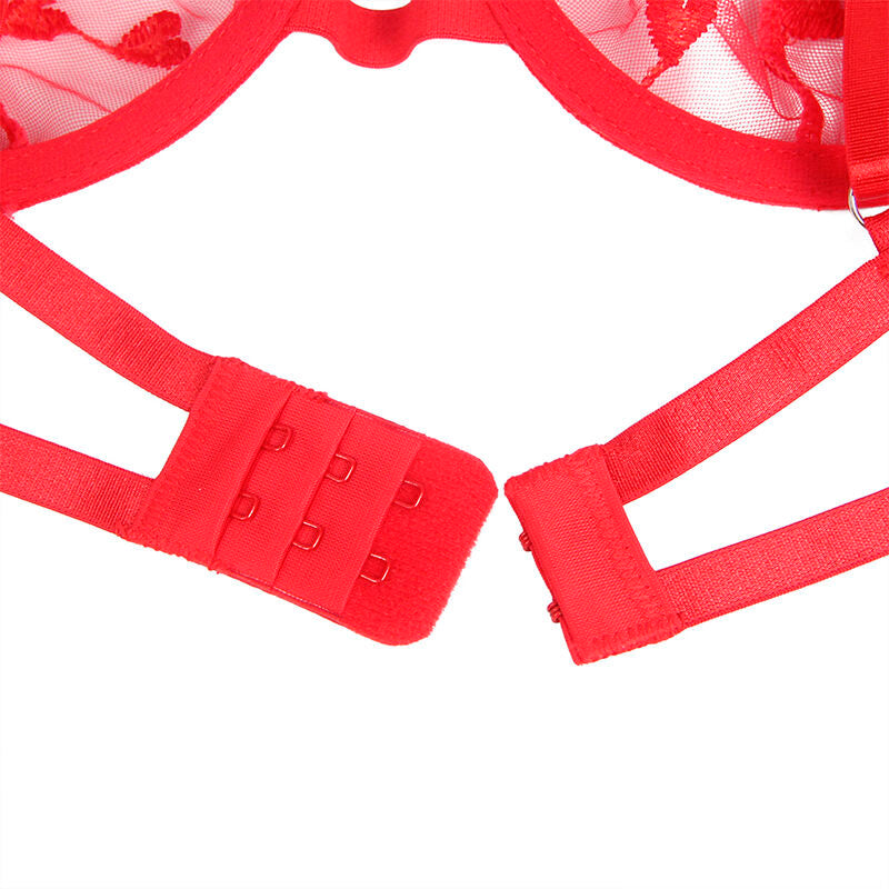 SUBBLIME - 954321 SUJETADOR + TANGA + LIGUERO ESTAMPADO CORAZONES ROJO S/M