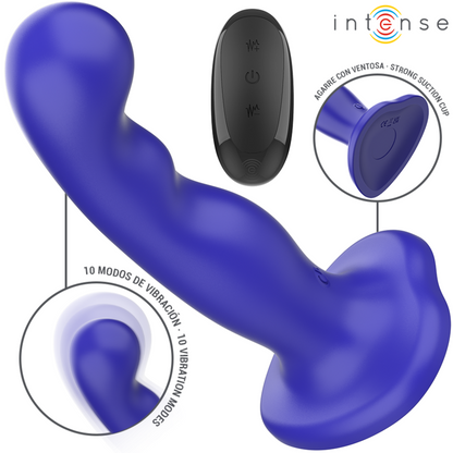 INTENSE - VIBRADOR CORTO CON VENTOSA AZUL CONTROL REMOTO