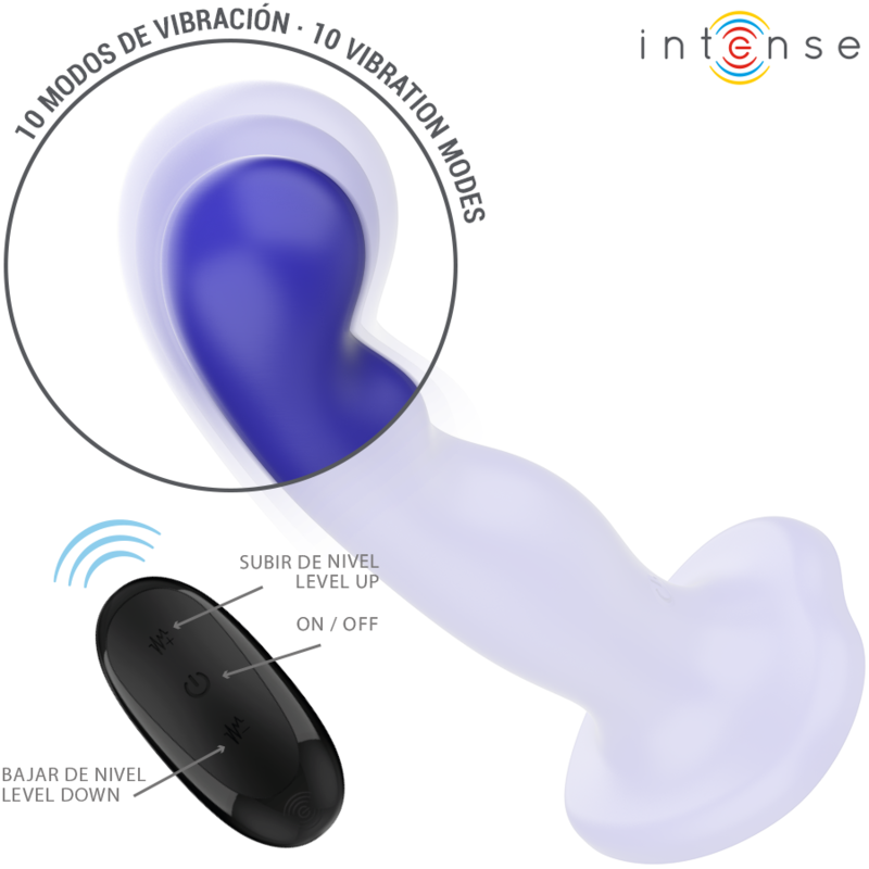 INTENSE - VIBRADOR CORTO CON VENTOSA AZUL CONTROL REMOTO