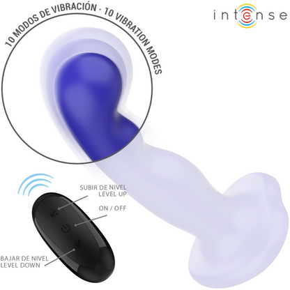 INTENSE - VIBRADOR CORTO CON VENTOSA AZUL CONTROL REMOTO