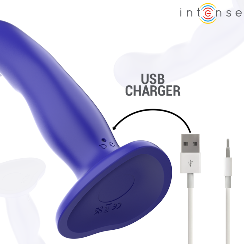 INTENSE - VIBRADOR CORTO CON VENTOSA AZUL CONTROL REMOTO