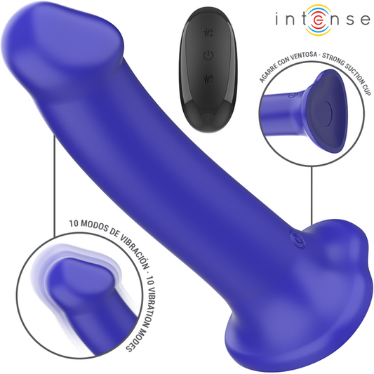INTENSE - VIBRADOR VICTORIA CON VENTOSA 10 VIBRACIONES AZUL OSCURO CONTROL REMOTO