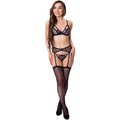 Livco Corsetti Fashion - Keila Lc 20245 Sutiã + Cinto-Liga + Calcinha Preto L/Xl