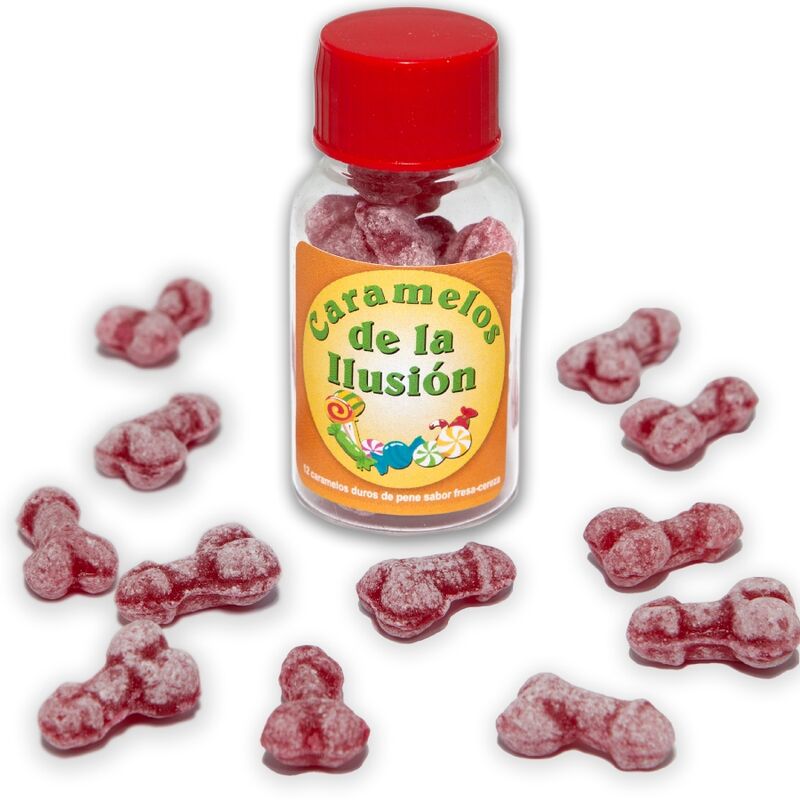 DIABLO PICANTE - 12 DULCES ILUSTRADOS CON FORMA DE PENE DE FRESA/CEREZA