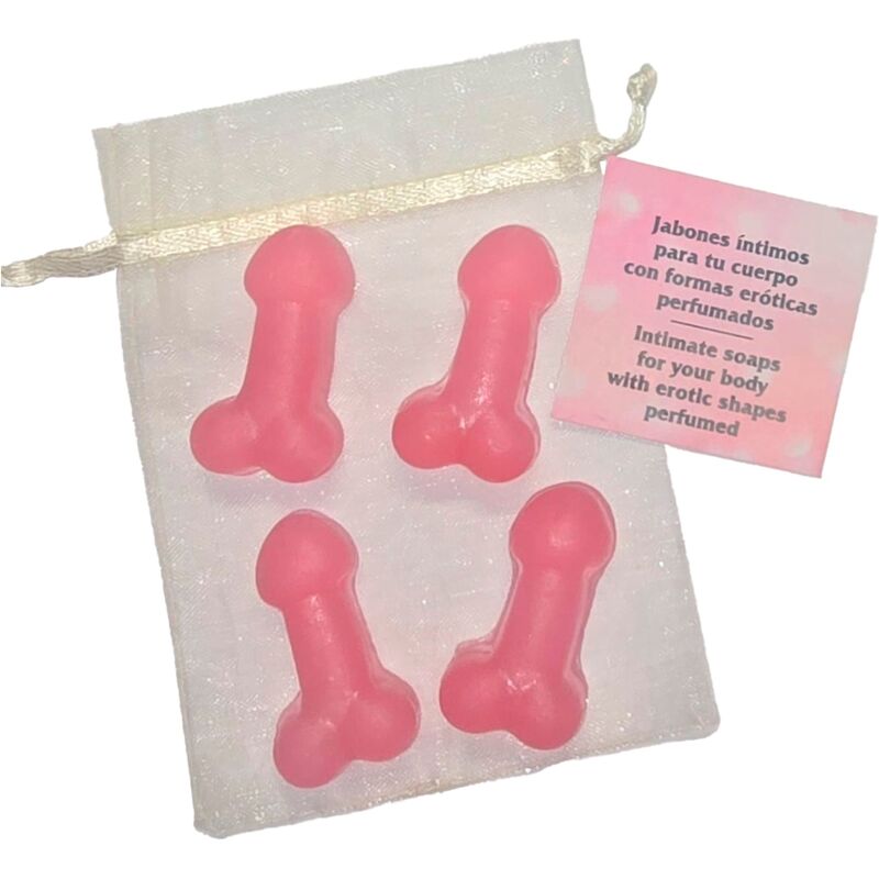 DIABLO PICANTE - 4 MINI JABONES PERFUMADOS CON FORMA DE PENE ROSA